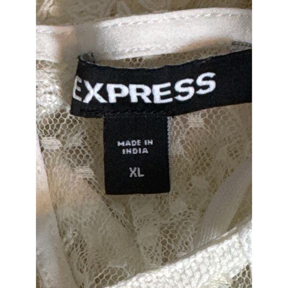 Express Lace Long Sleeve Blouse Top Womens XL Boho Bohemian Cottage Beige White - Picture 12 of 13